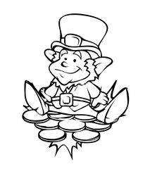 Happy Leprechaun on Coins Drawing