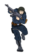 Cartoon Soldier with Gun Vector Illustration