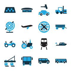 Set of 16 transport bi-color icons