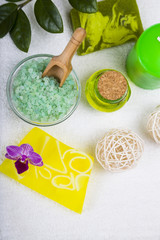 Spa treatments on a white towel