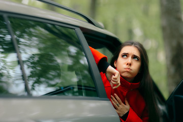 Car Sick Woman Having Motion Sickness Symptoms