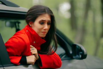 Car Sick Woman Having Motion Sickness Symptoms