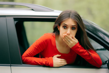 Car Sick Woman Having Motion Sickness Symptoms