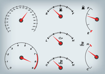 Speedometer for car . Fuel Gauge and Tachometer vector
