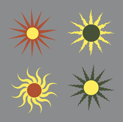 Sun Icons Vector Set retro style flat design