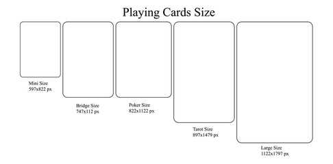 Playing card size model, Mini size, Bridge size, Poker size, Tarot size and Large size - obrazy, fototapety, plakaty