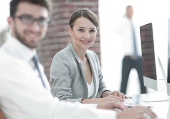 closeup. business lady with his assistant