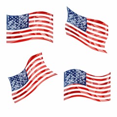 Low Poly Vector American Flags Set