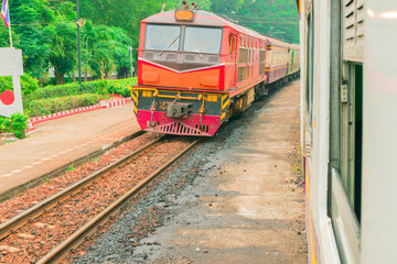 Naklejka premium train old run in countryside in travel. select focus with shallow depth of field
