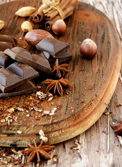 pieces of chocolate with nuts and cinnamon