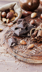 pieces of chocolate with nuts and cinnamon