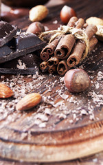 pieces of chocolate with nuts and cinnamon