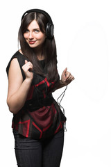 woman with headohones