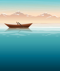 Nature - mountains, boat, sea and sky.