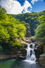 Naklejka na ściany i meble Sandankyo(SANDANTAKI Three-stage waterfall) in Hiroshima,Japan