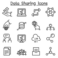 Data sharing icon set in thin line style