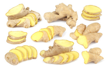Ginger root isolated on white background. Collection