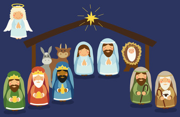 Cute hand drawn characters of Nativity scene