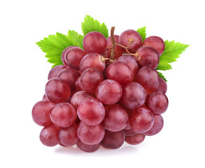 Red grape with leaves isolated on white background. Studio shot - obrazy, fototapety, plakaty