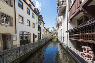 Fototapeta na wymiar Typical streets of Freiburg in Germany