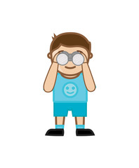 Kid Boy Watching Through Binocular