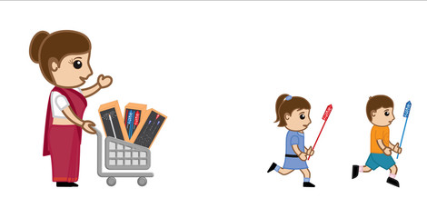 Woman and Kids Celebrating Diwali Festival