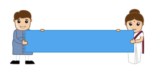 Man and Woman Presenting Blank Ad Banner