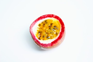 Half passion fruit on white