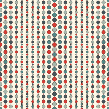 Seamless pattern with repeated vertical lines and circles. Strings of beads motif. Minimalist geometric background.