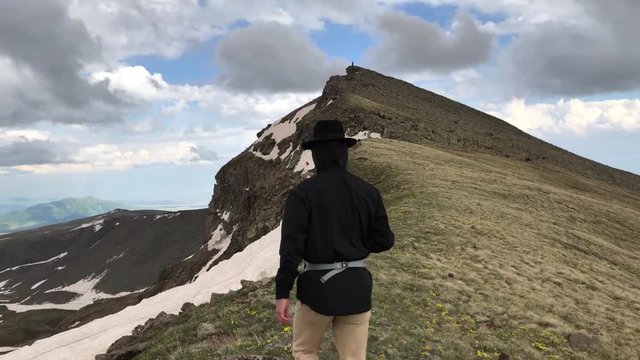 Tourist on Mount Aragats Armenia