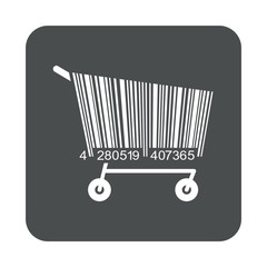 Icono plano codigo de barras carrito compra en cuadrado gris