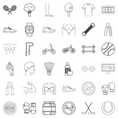 Hockey icons set, outline style