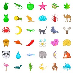 Flamingo icons set, cartoon style