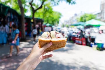 Bread ice cream on hand