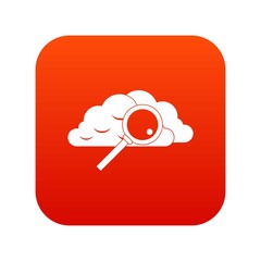 Cloud with magnifying glass icon digital red