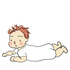Vector illustration of toddler in prone position. Family concept. Cartoon character drawing style. Isolated on white background.