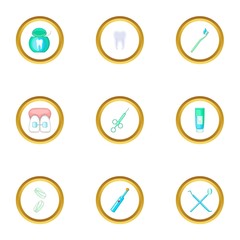Dental equipment icons set, cartoon style