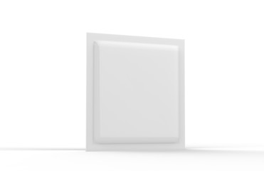 Blank Square Pouch Sachet Mock-Up For Shampoo, Wet Napkin, Sugar, Condom, Coffee, Medicine Powder, Candy. Mock Template On Isolated White Background, 3D Illustration