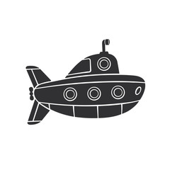 Vector illustration. Silhouette of submarine with periscope and portholes. Isolated  pattern on white background
