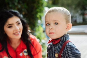 happy family. Portrait of happy mother and son outdoor