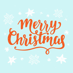 Merry Christmas greeting card. Brush hand lettering