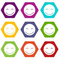 Smiling emoticon set color hexahedron