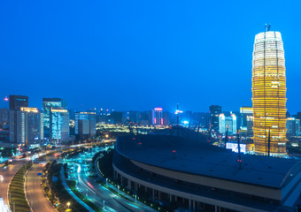 Zhengzhou cityscape with International Convention and Exhibition Center,Zhengzhou city,Henan province,China,East Asia.