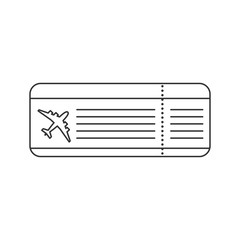 Black isolated outline icon of ticket for the flight on white background. Line Icon of ticket of airplane.