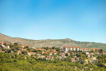 A view of the town Vrgorac under the blue sky in Dalmatia, Croatia.