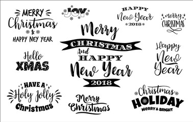 Set of Christmas and Happy New Year lettering designs.