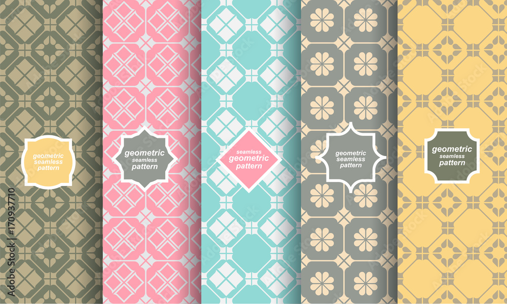 Wall mural retro style different seamless patterns