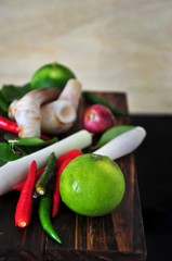 Close up Green Lime and Ingredients for TomYum Soup