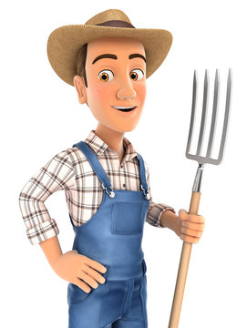 3d farmer standing up with fork