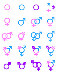 Gender icon,  Sex relationship, man, woman and transgender symbol